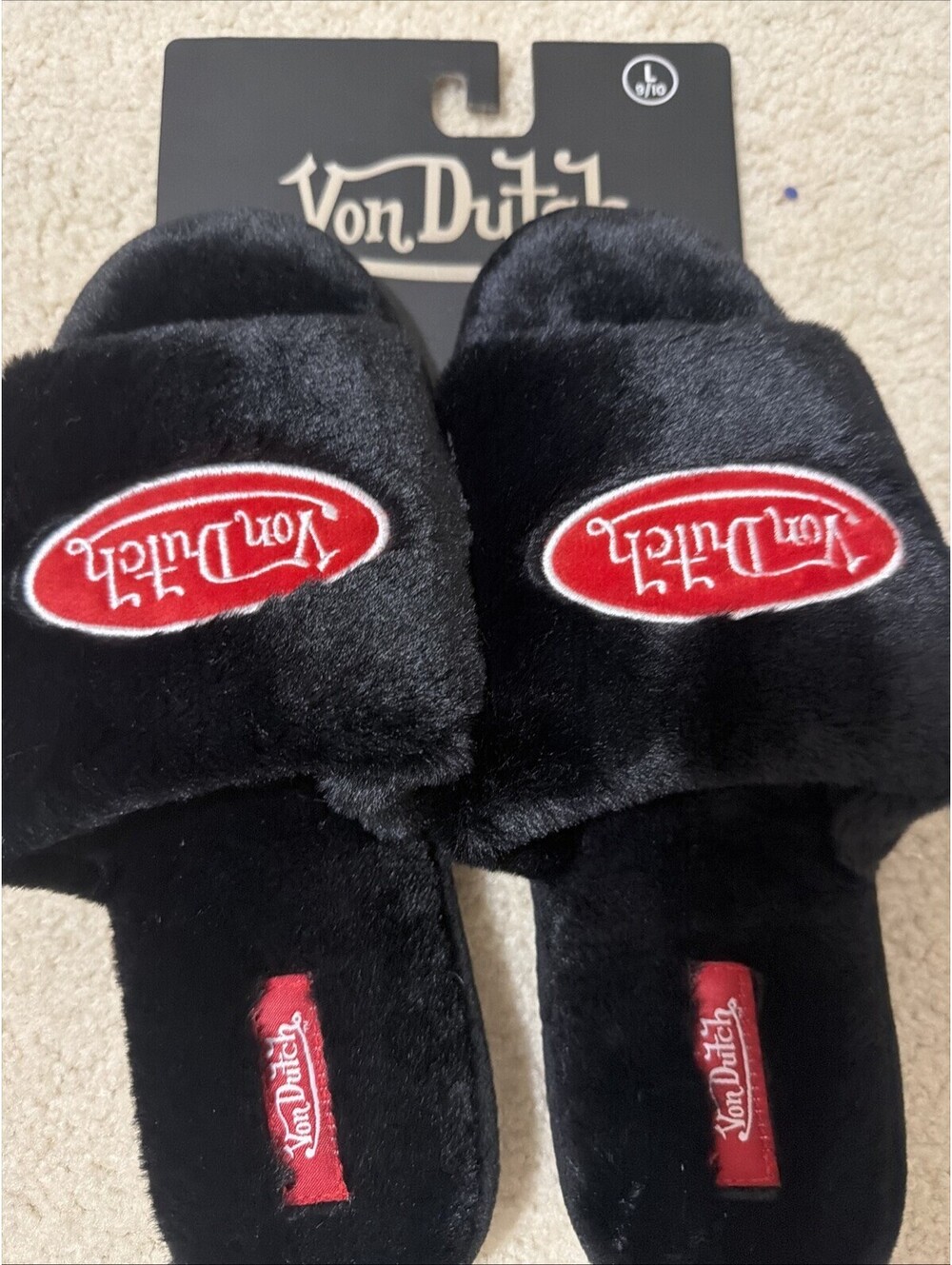 Von Dutch Red Black Faux Fur Slippers. Womens 9/10